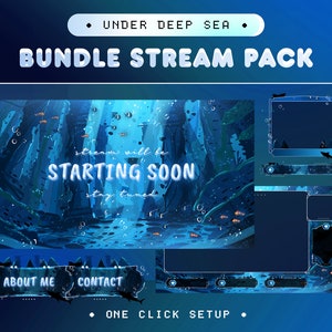 Pacote de sobreposição de fluxo animado Under Deep Sea para Twitch, Kick, YouTube/Streaming Asset/Fish Ocean/Twitch Overlay/Fundo animado/Azul
