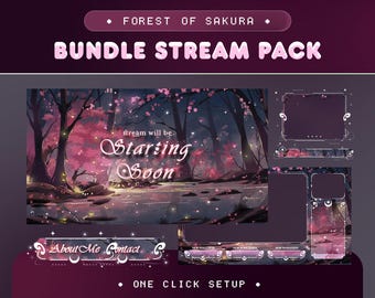 Forest of Sakura Animated Stream Pack for Twitch, Kick, Youtube/Aesthetic Theme/Overlay Set/Japan/Alert/Dark Calm Color/Cozy/Vtuber Overlay
