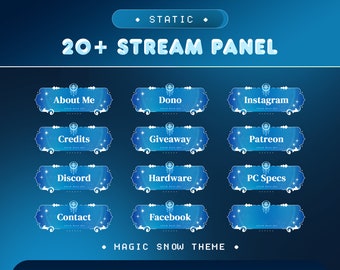 Panel Light Snow Stream Package for Twitch, Kick and Youtube/Fantasy Theme/Magic Snow Overlay Set/Alert/Panels/Crystals Blue White Colour