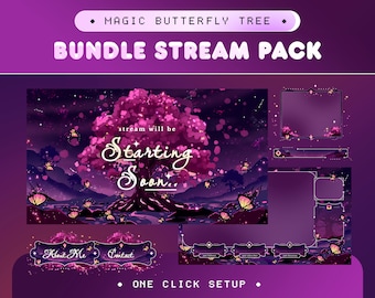 Fantasy Stream Overlay | Magic Butterfly Tree | Twitch Kick YouTube VTuber OBS Animated Graphics Pack