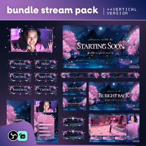 Starlit Pagoda Animated Stream Overlay Pack for Twitch, Kick, Youtube/Sakura Cherry Blossom/Japanese Theme/Aesthetic/Pink/Blue/Panels/Alerts