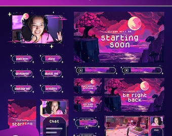 Pixel Art Stream Overlay | Lunar Blossom | Animated Twitch Kick YouTube OBS Graphics Pack