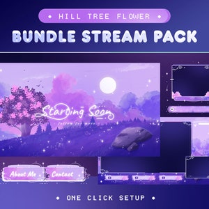 Animated Hill Flower Stream Pack for Twitch, Kick, Youtube/Aesthetic Flower/Overlay Set/Nature/Alert/Purple Pink Color/Cozy/Vtuber Overlay