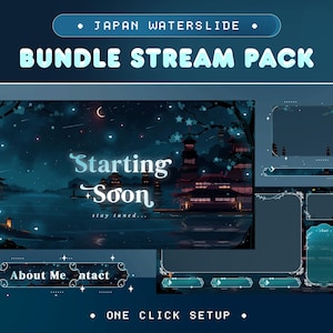 Japan Waterside Animated Stream Pack for Twitch, Kick, Youtube/Aesthetic Theme/Overlay Set/Japan/Alert/Dark Calm Color/Vtuber Overlay