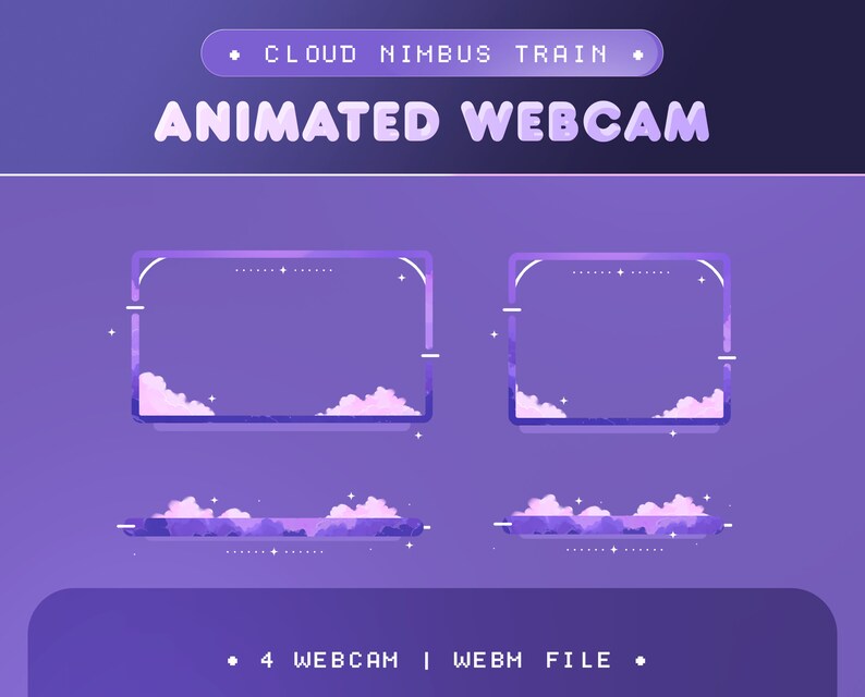 Animated Cloud Nimbus Train Twitch Overlay: Cozy Purple Sky Vtuber Pack ...