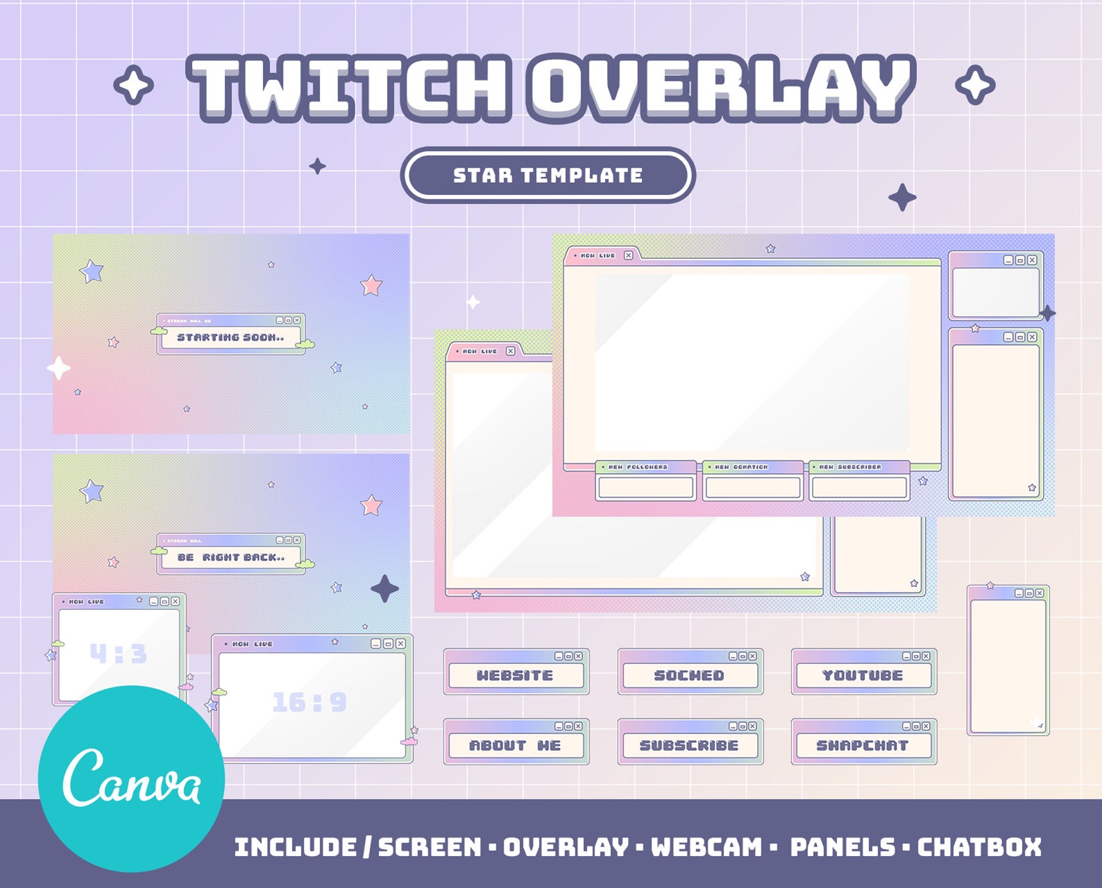 Canva Twitch Overlay Template Star Window Aesthetic Overlay Etsy