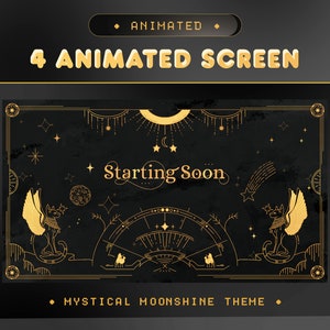 Animated Screen Mystical Moonshine for Twitch, Kick, Youtube/Celestial Theme/Galaxy Overlay/Dark Calm Color/Cozy/Panel/Alert/Transition