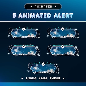 Animated Alert Inaka Yama for Twitch, Kick and Youtube/Aesthetic Theme/Overlay Set/Mountain, Clouds, Butterfly/Blue and White/Cozy/Vtuber