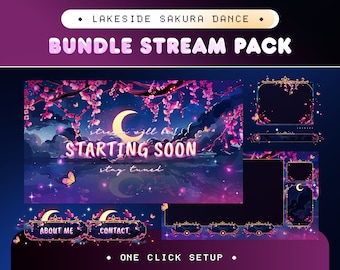 Cherry Blossom Overlay | Lakeside Sakura Dance | Twitch Kick YouTube VTuber OBS Bundle Graphics Pack