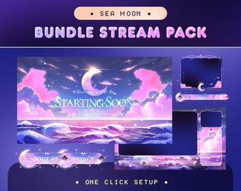 Cloud Moon Animated Stream Pack for Twitch, Kick, Youtube/Aesthetic Moon/Overlay Set/Sea/Alert/Pastel Color/Star/Vtuber Overlay