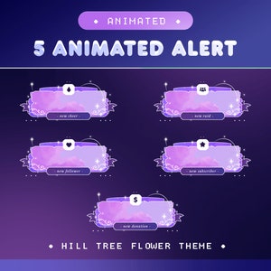 Animated Alert Sakura Hill for Twitch, Kick, Youtube/Cherry Blossom Theme/Panel/Stream Alert/Aesthetic Overlay Set/Purple Pink
