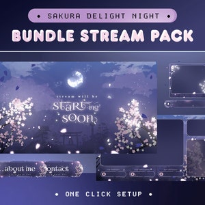 Sakura Delight Animated Stream Pack for Twitch, Kick, Youtube/Aesthetic Theme/Overlay Set/Japan/Alert/Dark Calm Color/Cozy/Vtuber Overlay