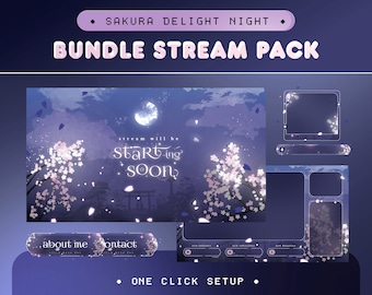 Sakura Delight Animated Stream Pack for Twitch, Kick, Youtube/Aesthetic Theme/Overlay Set/Japan/Alert/Dark Calm Color/Cozy/Vtuber Overlay