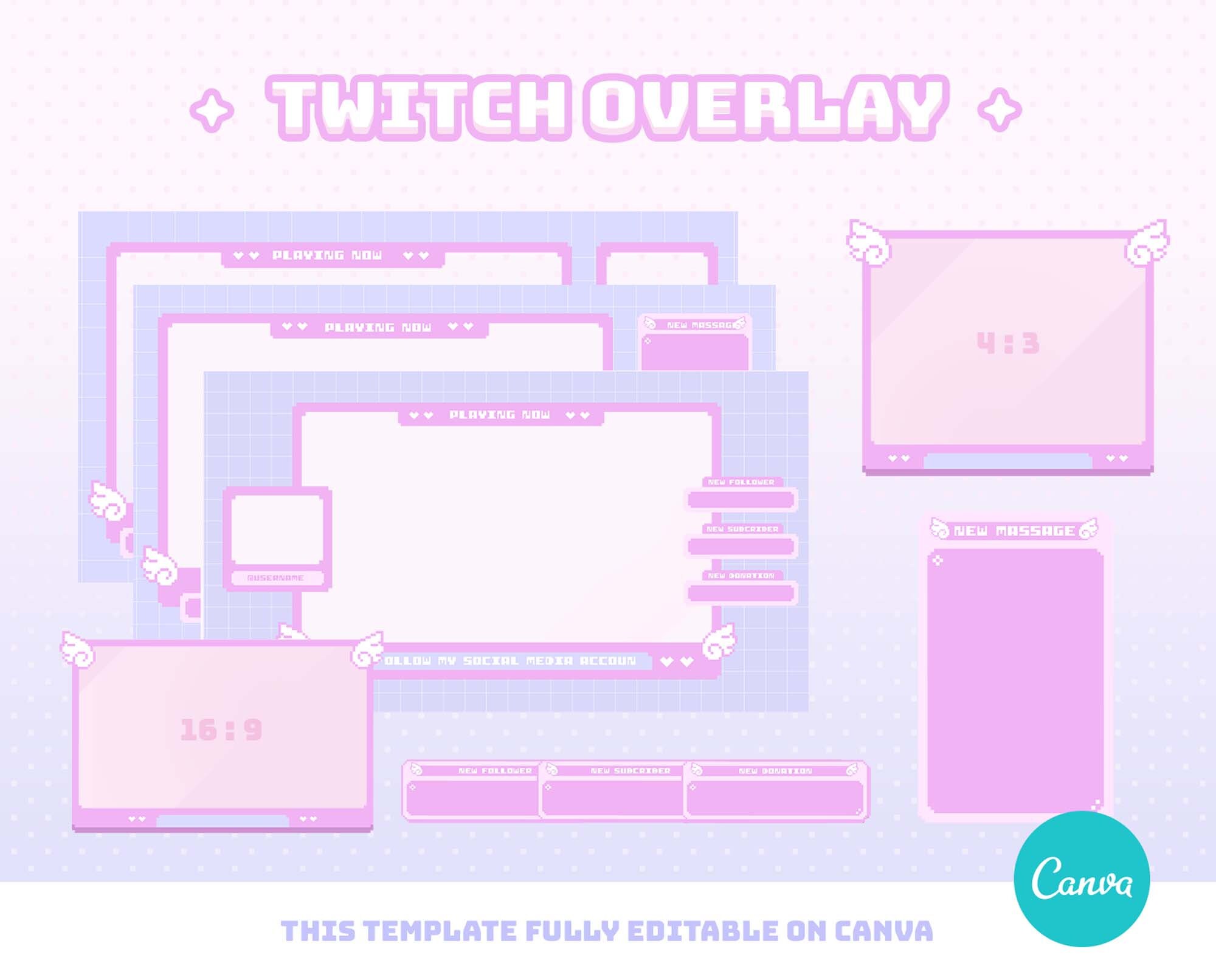 Canva Twitch Overlay Template Cute Wing Pixel Overlay Theme Etsy New Zealand