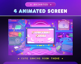 Animierte Gaming Room Stream Bildschirme: Pastel Retro Layout für Twitch und OBS/Streamlabs