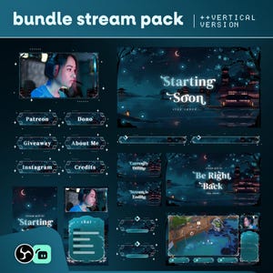Animated Japan Waterside Stream Package: Blue Night Landscape for Twitch and OBS/Streamlabs