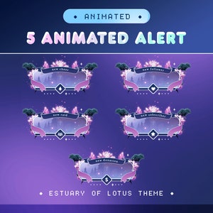 Cute Lotus Animated Stream Alert Overlay for Twitch/Aesthetic Lotus Stream Alert/Beautiful Notification Stream Overlay/River at Night Vibes