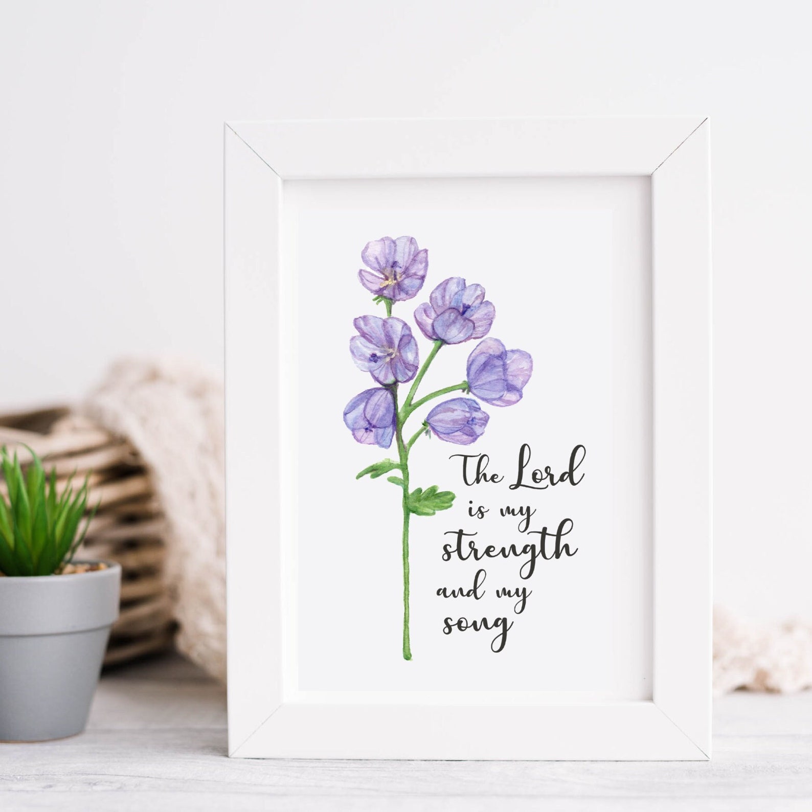 Purple Flower Bible Quote Art Print | Watercolor Floral Art Print ...