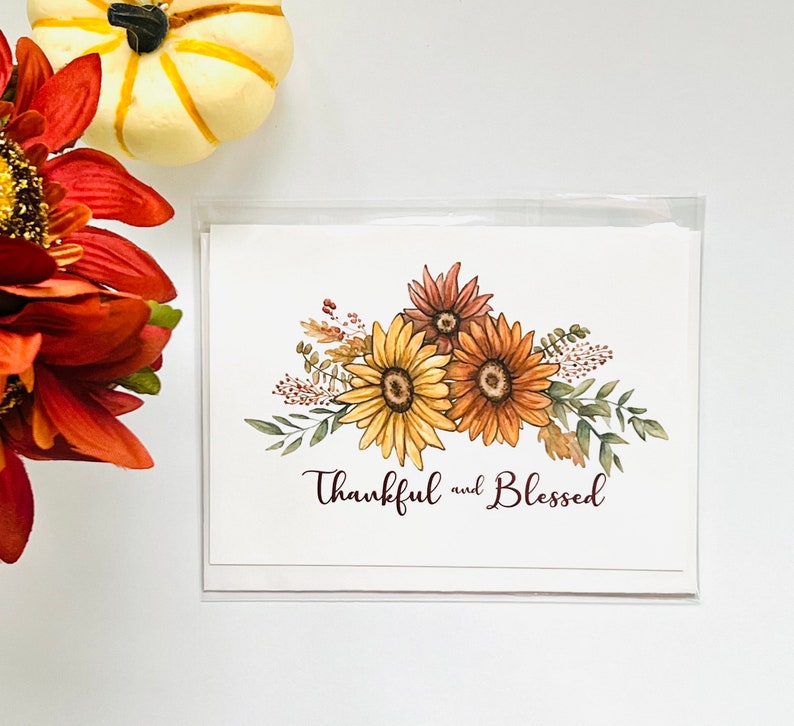 Fall Floral Thankful and Blessed Card | Autumn Floral Watercolor Thank ...