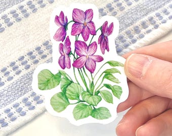 Violet Flower Sticker: Valentine February Birth Flower, Watercolor Vinyl