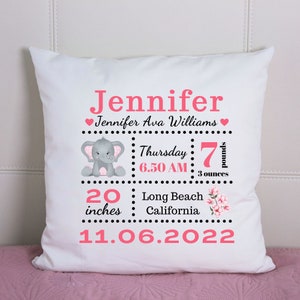 Geburtsanzeige Kissen für Baby Mädchen, personalisiertes Geburtsdatenkissen, individuelles Kinderkissen ohne Einsatz, Geschenk für Baby Mädchen, Neugeborenen Geschenk