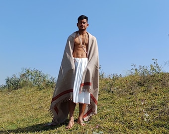 Large Handwoven Handspun Beige Color Pure Himalayan Yak Wool Meditation Blanket,Ethnic Indian Yak Prayer Shawl,Oversized Himalayan Yak Wrap
