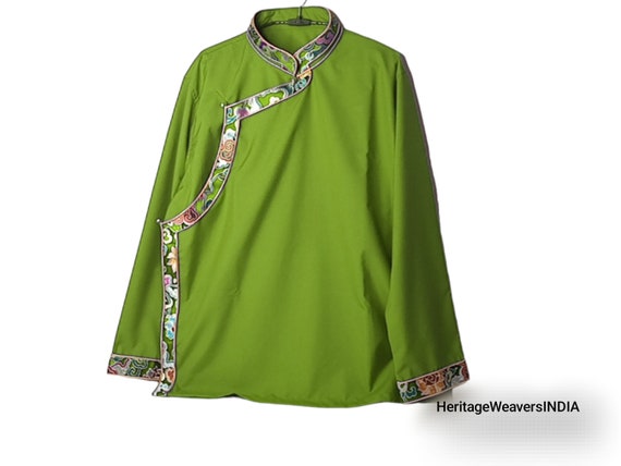 Light Green Color Tibetan Traditional Shirt,tibetan Shirt Man Side