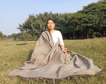 Large Handwoven Thick Brown Pure Himalayan Yak Wool Blanket,Yak Meditation Shawl,Tibetan Yak Wool Blanket,Handmade Himalayan Yak Prayer Wrap