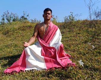 Large Traditional Handwoven Tibetan Buddhist Ngakpa Tantric Raw Eri Silk Meditation Shawl,Buddhist Silk Shawl,Ngakpa Tantric Meditation Wrap