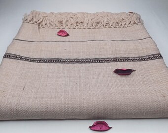 Large Handwoven Beige Pure Himalayan Sheep Wool Meditation Shawl,Himalayan Prayer Blanket,Kullu Shawl,Ethnic Indian Shawl,Wool Prayer Wrap