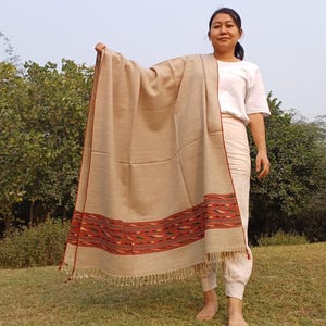 Handwoven Handspun Light Beige Color Pure Himalayan Yak Wool Meditation Shawl,Ethnic Indian Yak Prayer Shawl,Oversized Himalayan Yak Scarf