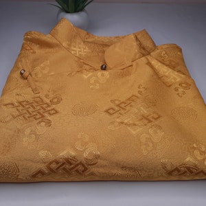 Wonju,Golden Tibetan Traditional Shirt,Tibetan Shirt Man Side Opening,Tibetan Brocade Shirt,Buddhist Meditation Shirt,Tibetan clothing