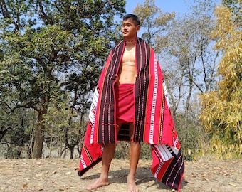 Large Thick Handwoven Black And Red Naga Tribe Traditional Blanket,Ethnic Sofa Throw,Native Indian Cloth,Naga Tribes Shawl,Tribal Wall Decor