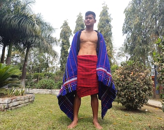 Large Thick Handwoven Black And Blue Naga Tribe Traditional Blanket,Ethnic Sofa Throw,Native Indian Cloth,Naga Tribe Shawl,Tribal Wall Decor