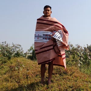 Handwoven Backstrap loom Traditional Naga Tribes  Blanket,Ethnic Naga Tribes Body Wrap,Red Indians Naga Shawl,Customary Tribal  Clothing