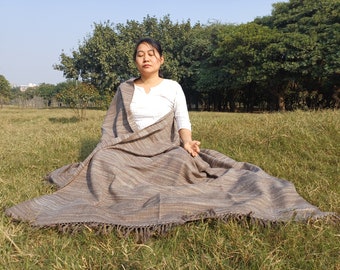 Large Handwoven Handspun Thick Light Brown Pure Himalayan Yak Wool Meditation Blanket,Indian Yak Prayer Shawl,Oversize Himalayan Yak Wrap