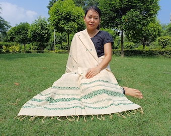 Cruelty-Free Ethnic Handwoven Embroidered Eri Silk Stole From Assam,Ahimsa/Peace Silk Scarf,Unisex Non-Violent Silk Shawl from Assam