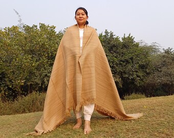 Large Handwoven Beige Himalayan Yak Wool Blanket,Yak Meditation Shawl,Tibetan Yak Wool,Himalayan Yak Wrap,yak wool shawl