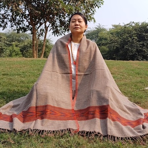 Handwoven Light Brown Himalayan Yak Wool Meditation Shawl,Yak Wool Stole,Himalayan Yak Wrap,Indian Yak Prayer Wrap,Unisex Ethnic Yak Scarf