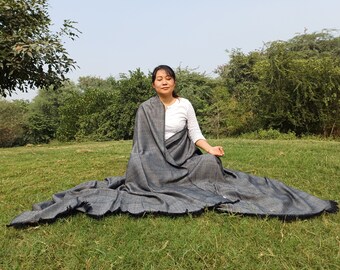 Handwoven Dark Grey Pure Himalayan Sheep Wool Meditation Shawl,Himalayan Prayer Blanket,Kullu Shawl,Ethnic Indian Shawl,Wool Prayer Wrap