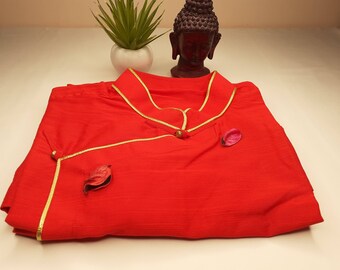 ★DXOH★Unisex Life Nagrang T-Shirt Wine/Wh Melange★正規品 Wonju, Red Tibetan Traditional Shirt,tibetan Shirt Man Side