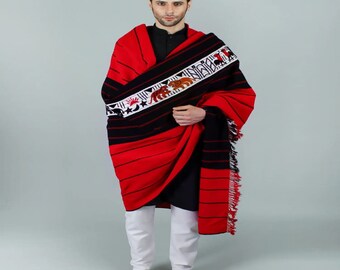 Hand Painted Handwoven Authentic Ao Naga Tribes Mens Shawl,Native Indians Cloth Shawl,Ethnic Sofa Throw,Tribal Neck Wrap,Tribal Home Decor