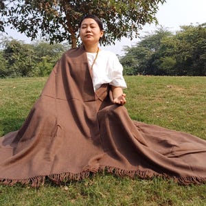 Large Handwoven Thick Brown Pure Himalayan Sheep Wool Meditation Shawl,Himalayan Prayer Blanket,Kullu Shawl,Large Ethnic Indian Prayer Wrap