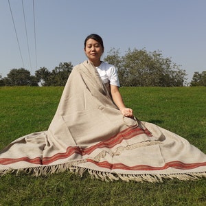 Large Handwoven Handspun Beige Color Pure Himalayan Yak Wool Meditation Blanket,Ethnic Indian Yak Prayer Shawl,Oversized Himalayan Yak Wrap