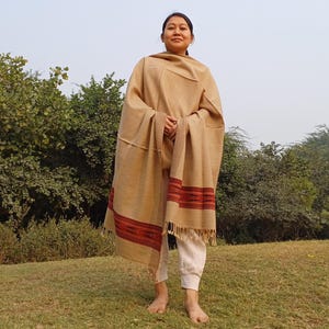 Handwoven Handspun Light Beige Color Pure Himalayan Yak Wool Meditation Shawl,Ethnic Indian Yak Prayer Shawl,Oversized Himalayan Yak Scarf