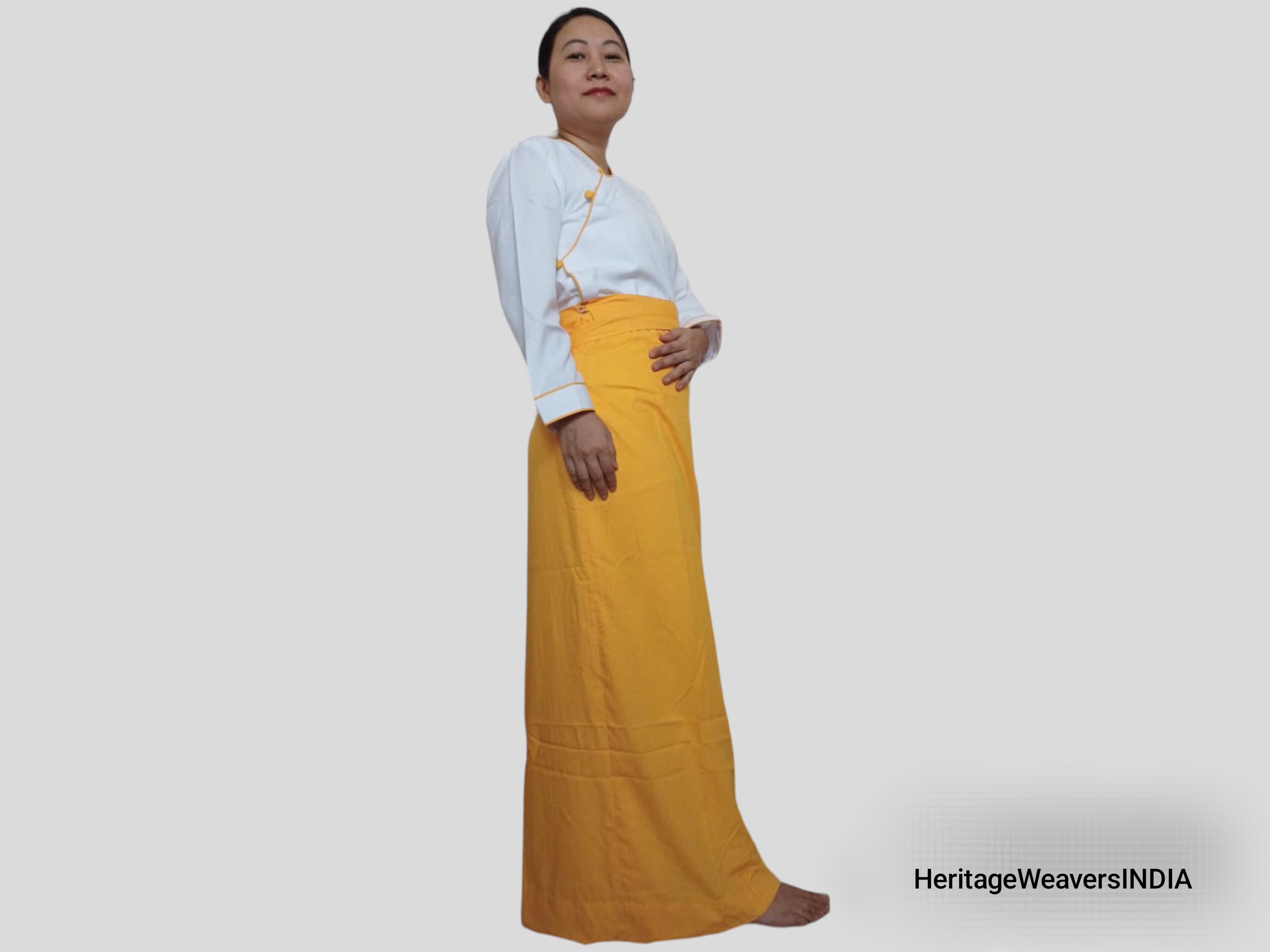 Lower Robe Saffron Yellow Half Chuba Tibetan Wrap Skirt With White Matching Prayer ...