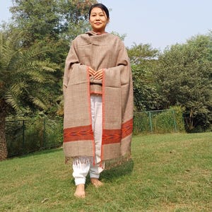 Handwoven Handspun Light Brown Color Pure Himalayan Yak Wool Meditation Shawl,Ethnic Indian Yak Prayer Shawl,Oversized Himalayan Yak Scarf