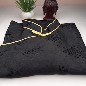 Black Unisex Tibetan Traditional Brocade Shirt,Tibetan Shirt Man Side Opening,Tibetan Broct,Buddhist Ethnic Shirt,Tibetan Clothing Wonju