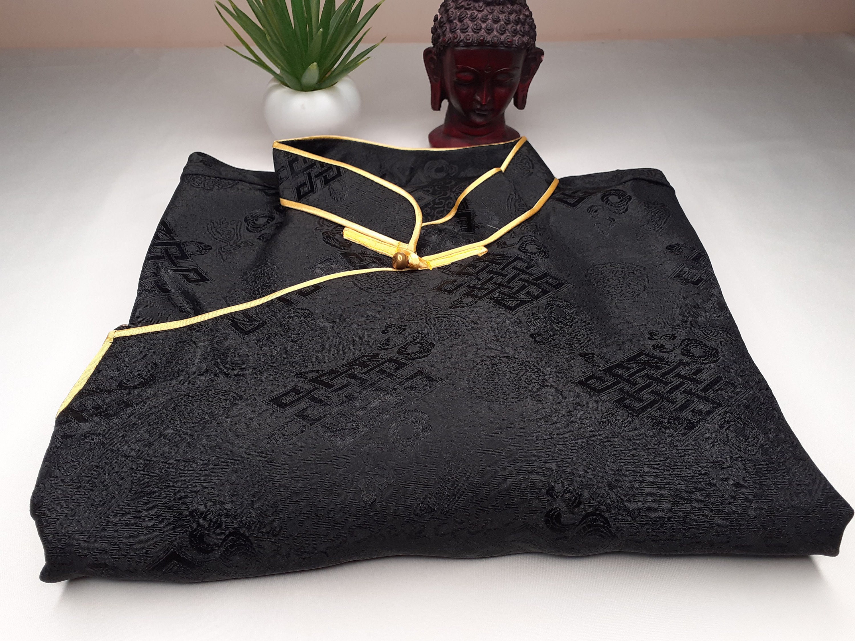 Black Unisex Tibetan Traditional Brocade Shirt,tibetan Shirt
