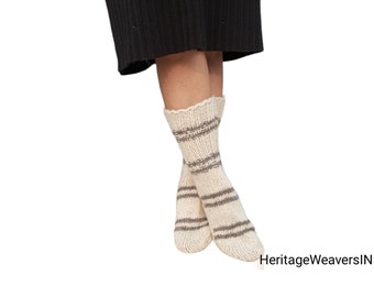 Pack of Three 100% Natural Himalayan Yak Wool Socks,Unisex Socks for Winter,Hand Knitted Himalayan Wool Socks,Tribal Geometric Design Socks